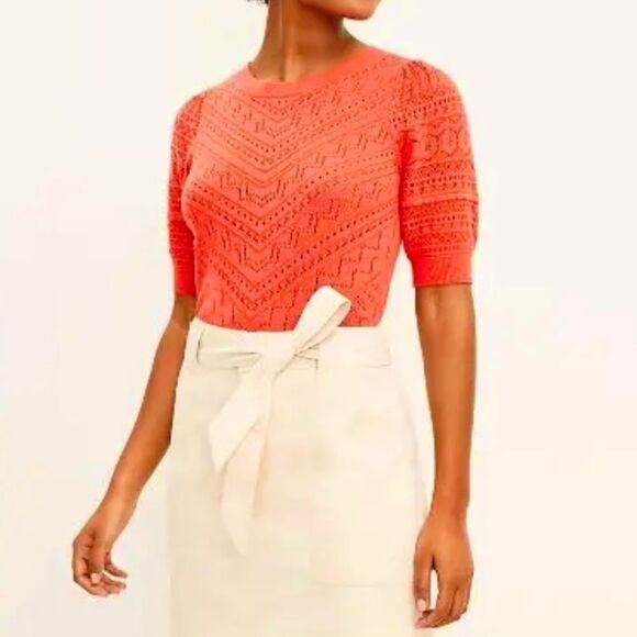 LOFT NWT Red Knit Short Sleeve Sweater | Size XS - Picture 1 of 7